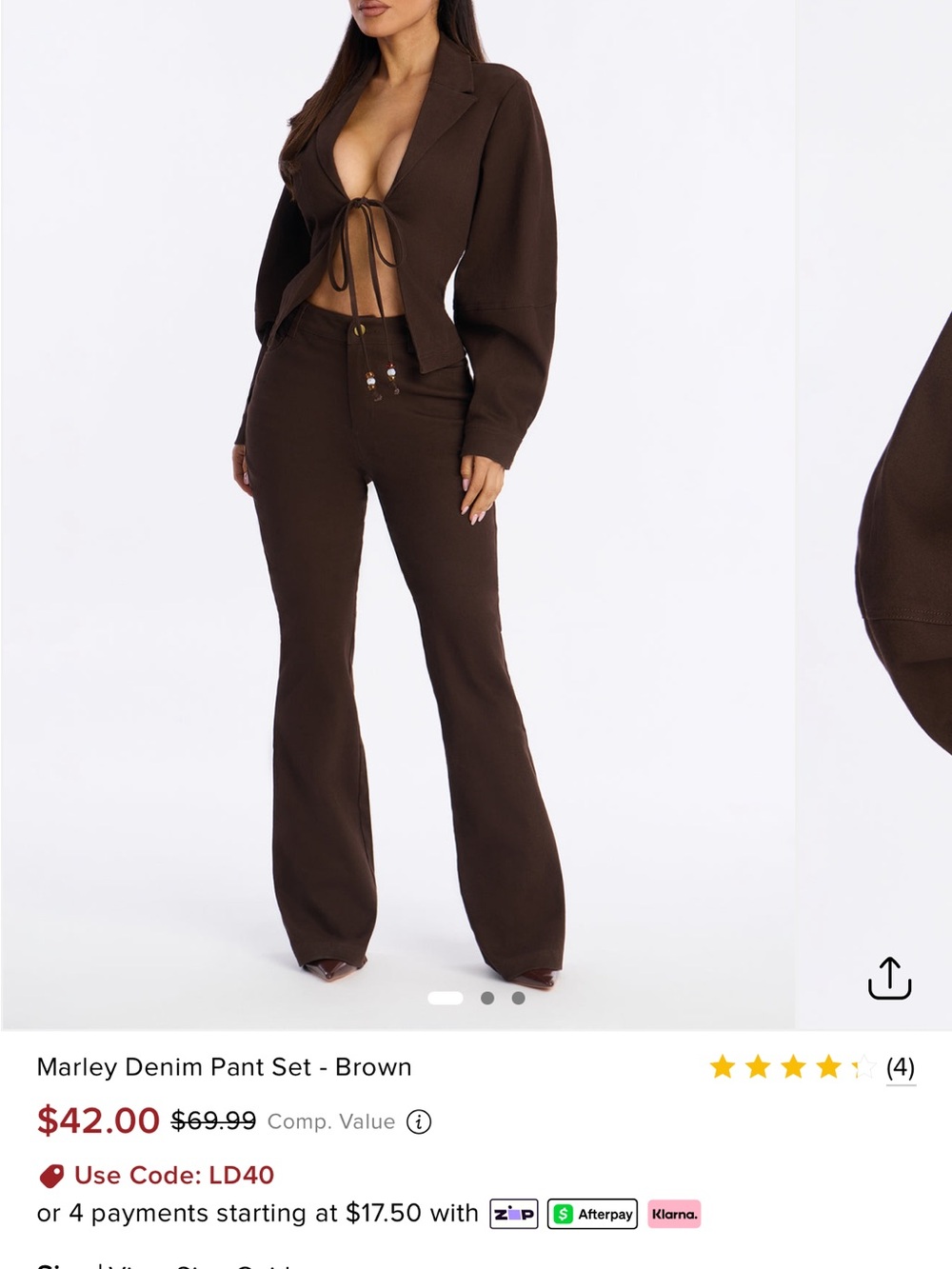 Fashion Nova Brown Marley Denim Tie-Front Jacket & Flare Pants Set
